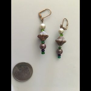OOAK purple and green‎ beaded earrings